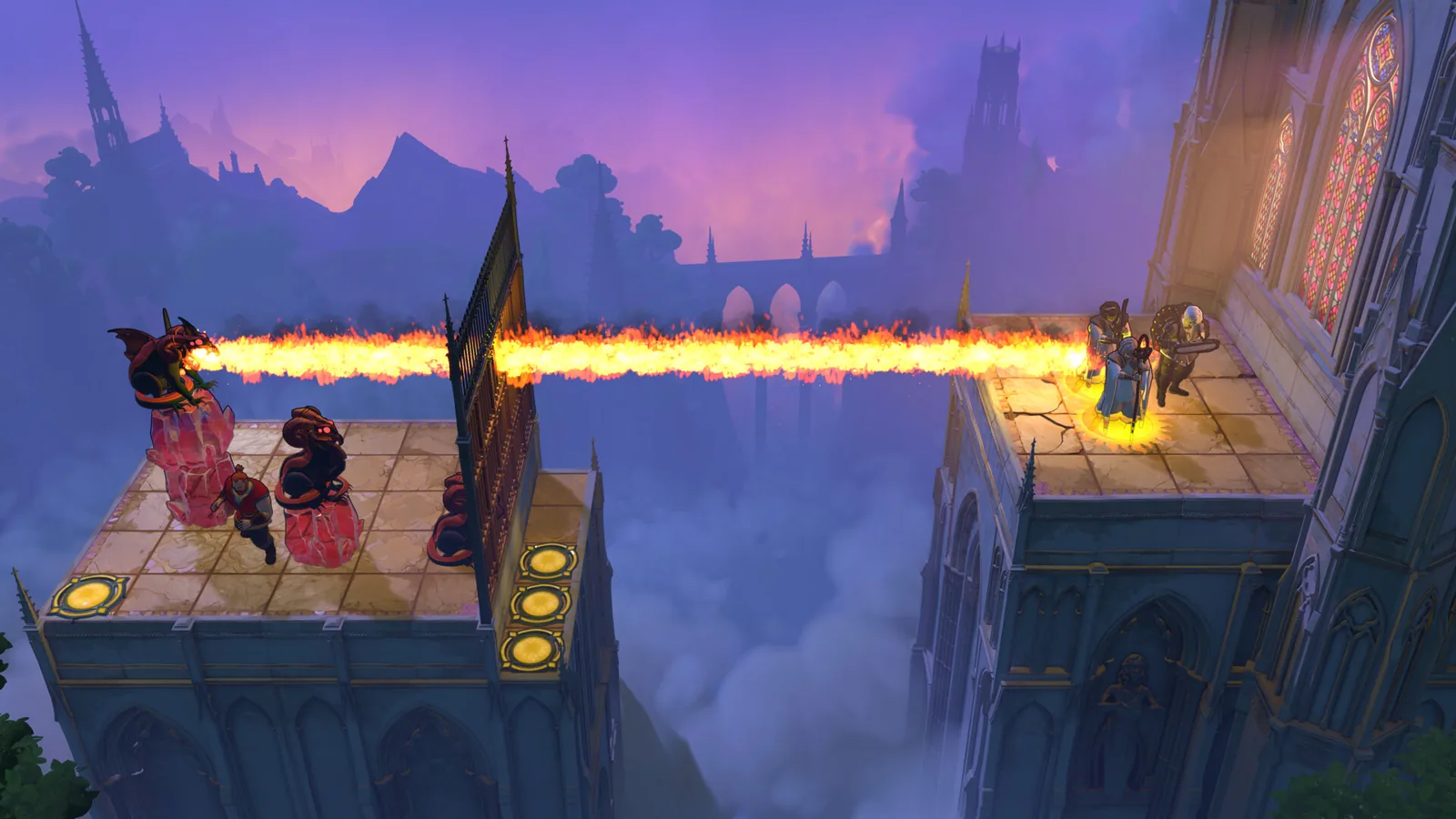 Order of the Sinking Star puzzle with a fire beam crossing a gap between platforms