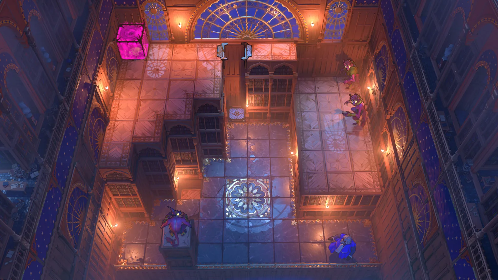 Order of the Sinking Star library-style room with a pink block